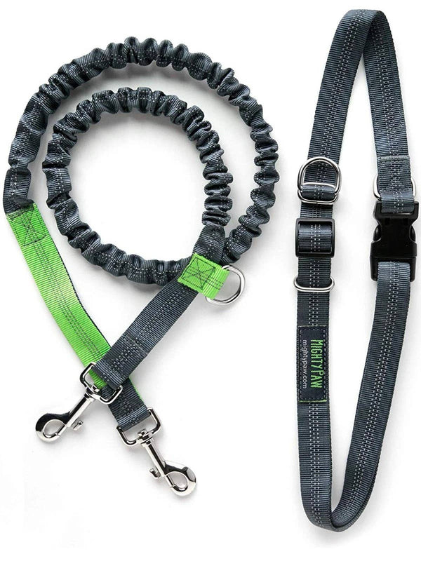 Mighty Paw Hands Free Bungee Leash Set 3' Grey - Paw Naturals