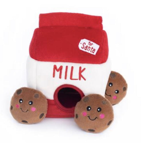 ZippyPaws Holiday Burrows Santa's Milk And Cookies Plush Interactive Dog Toy