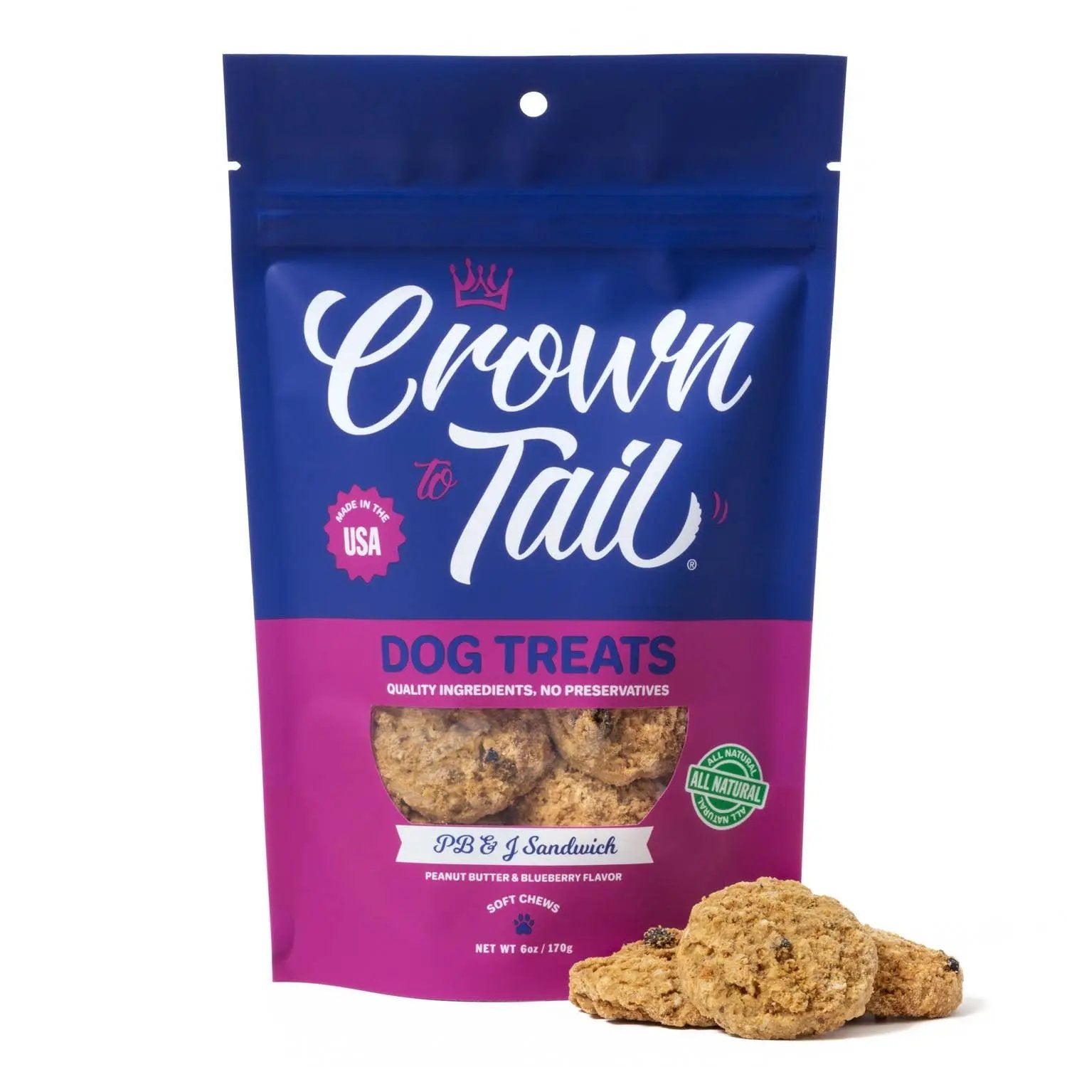 Crown to Tail - PB & J Sandwich Soft Chew Dog Treats, 6oz Case