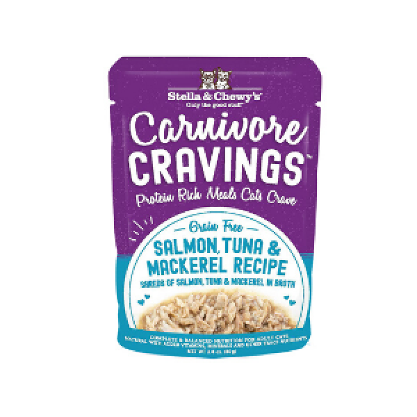 Stella & Chewy's Carnivore Cravings Shreds Wet Cat Food Pouch 2.8oz Tuna & Mackerel - Paw Naturals