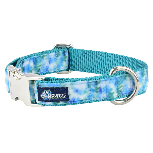 2 Hounds Design Teal Tie-Dye Velvet Essential Collar & Leash Small (10-14") Collar - Paw Naturals