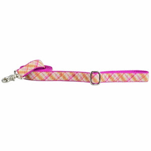 2 Hounds Design Pink Plaid Velvet Essential Collar & Leash 5' Leash - Paw Naturals