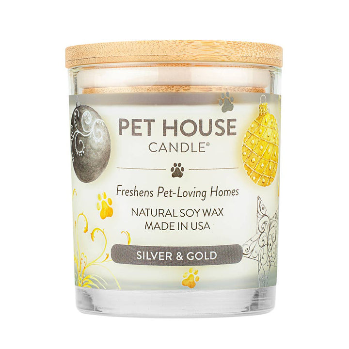 Pet House by One Fur All Holiday Candle Silver & Gold 9oz - Paw Naturals