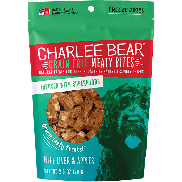 Charlee Bear Freeze-Dried Grain-Free Meaty Bites Dog Treats 2.5oz Beef Liver & Apples - Paw Naturals