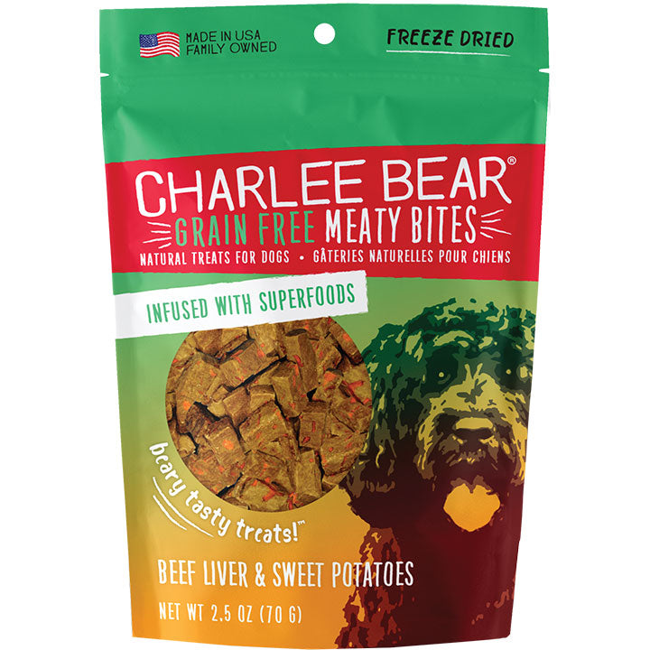 Charlee Bear Freeze-Dried Grain-Free Meaty Bites Dog Treats 2.5oz Beef Liver & Sweet Potatoes - Paw Naturals