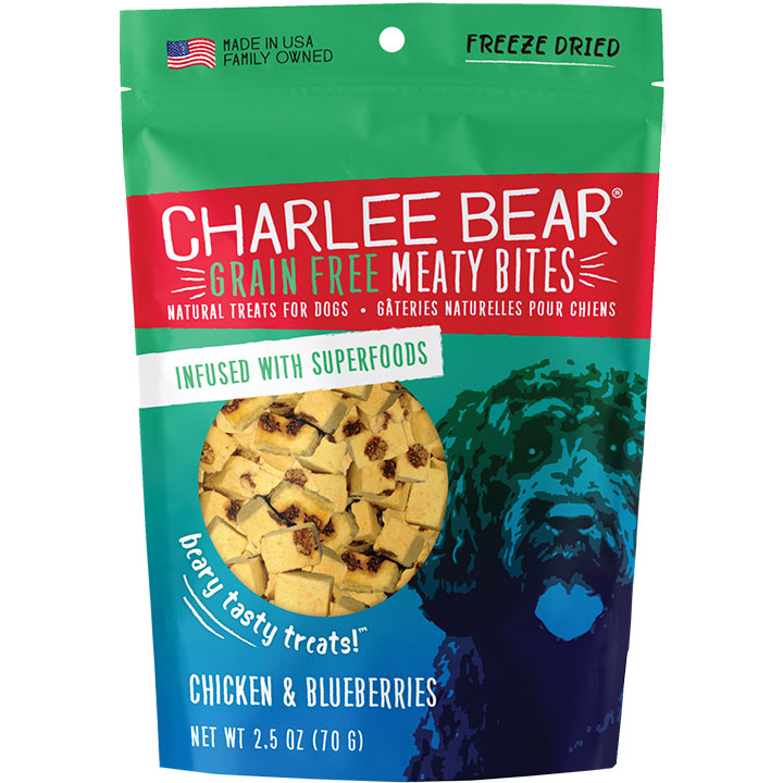 Charlee Bear Freeze-Dried Grain-Free Meaty Bites Dog Treats 2.5oz Chicken & Blueberries - Paw Naturals