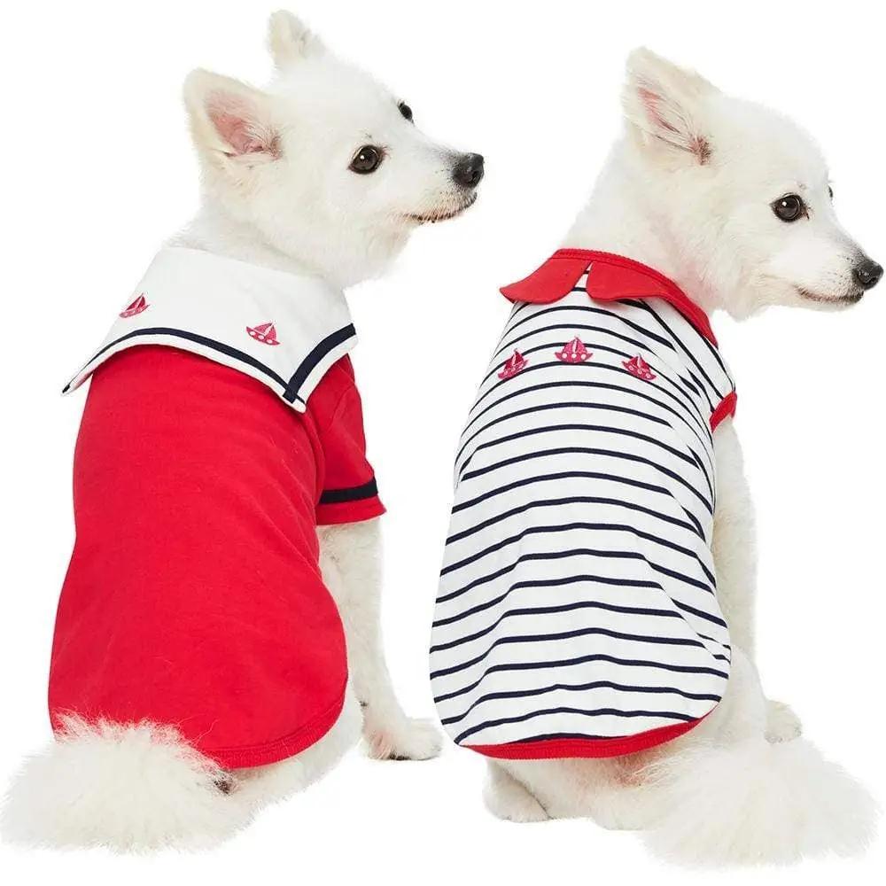 Blueberry Pet - Nautical Dog T-shirts, Cerise Red Sailor Suit Pet Shirts