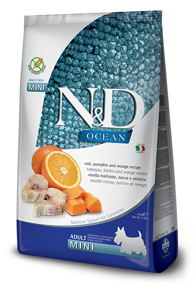 Farmina N&D Ocean Cod, Pumpkin & Orange Dry Dog Food 5.5lb / Adult Mini - Paw Naturals