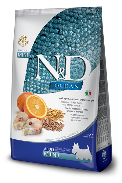 Farmina N&D Ocean Cod, Spelt, Oat & Orange Dry Dog Food 5.5lb / Adult Mini - Paw Naturals