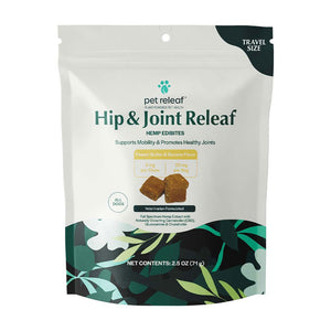 Pet Releaf Hemp Edibites Hip & Joint Releaf Soft Chew Peanut Butter Carob 3mg - Trial Size - 2.5oz - Paw Naturals