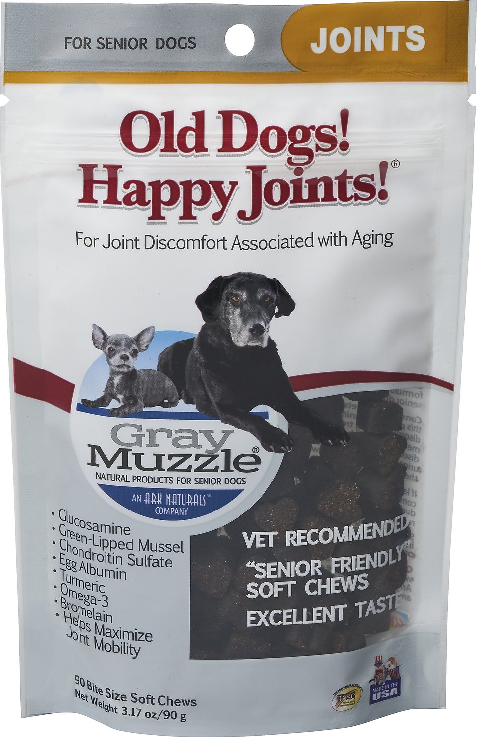 Ark Naturals Gray Muzzle Joint Health Senior Dog Treats, 3.17-Oz Bag, 90 Count