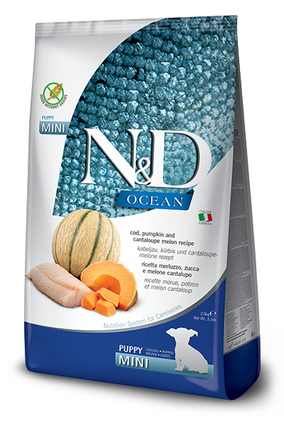 Farmina N&D Ocean Cod, Pumpkin & Cantaloupe Melon Dry Dog Food 5.5lb / Puppy Mini - Paw Naturals