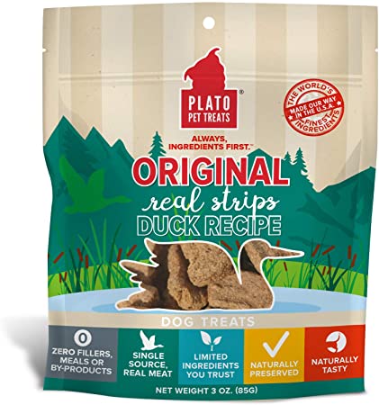 Plato Original Real Meat Strips Dog Treats 3oz / Duck - Paw Naturals