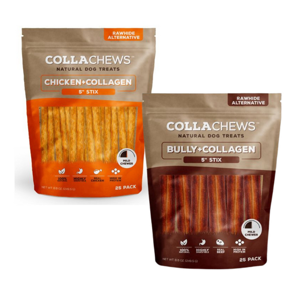 CollaChews 5" Flavored Collagen Stix 25 Pack Bag for Dogs