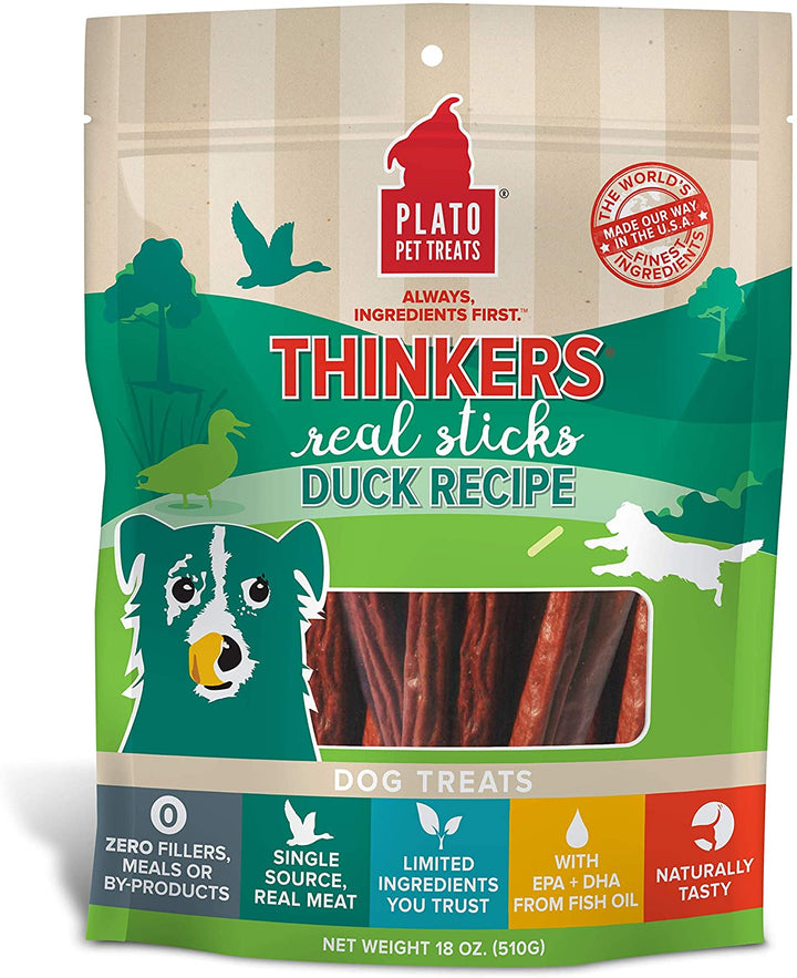 Plato Thinkers Real Meat Sticks Dog Treat Duck / 18oz - Paw Naturals