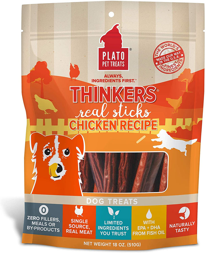 Plato Thinkers Real Meat Sticks Dog Treat Chicken / 18oz - Paw Naturals