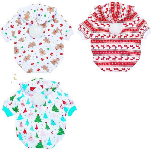 Sparky & Co Christmas Holiday Print Hoodie Pullover for Dogs & Cats (assorted patterns) Medium - Paw Naturals