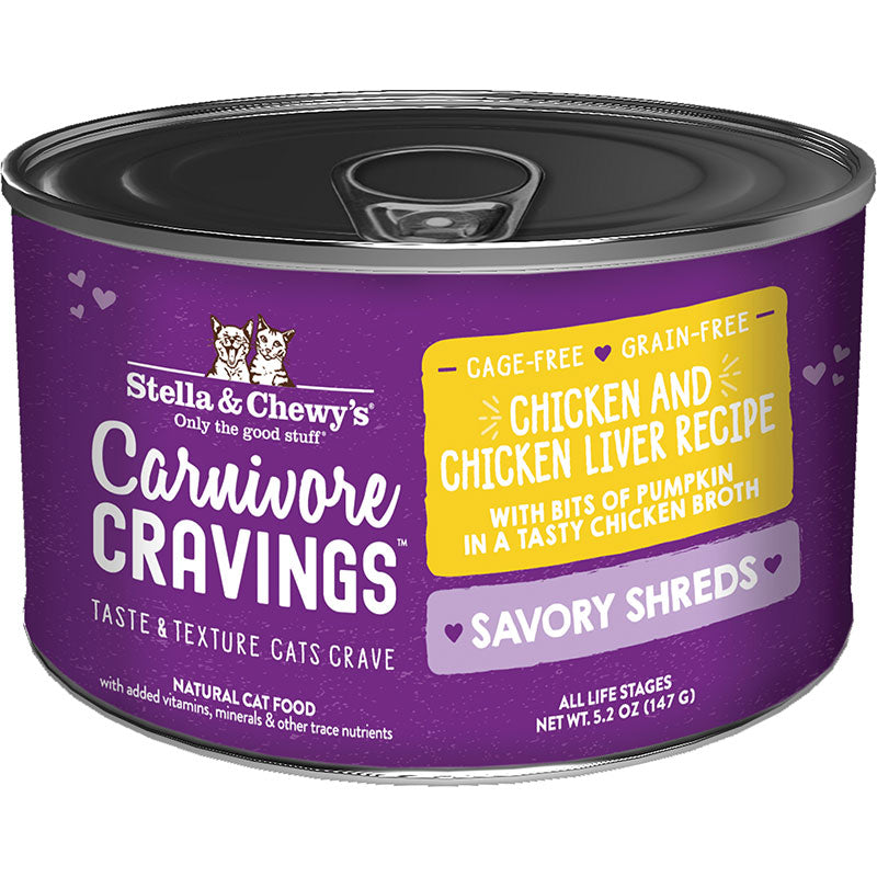 Stella & Chewy's Carnivore Cravings Savory Shreds Canned Cat Food Chicken & Liver / 5.2oz - Paw Naturals