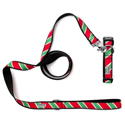 The Worthy Dog Holiday Stripe Dog Collar & Lead Collection