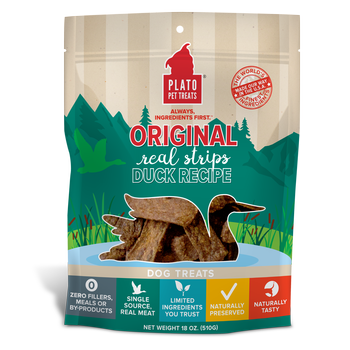 Plato Original Real Meat Strips Dog Treats 18oz / Duck - Paw Naturals