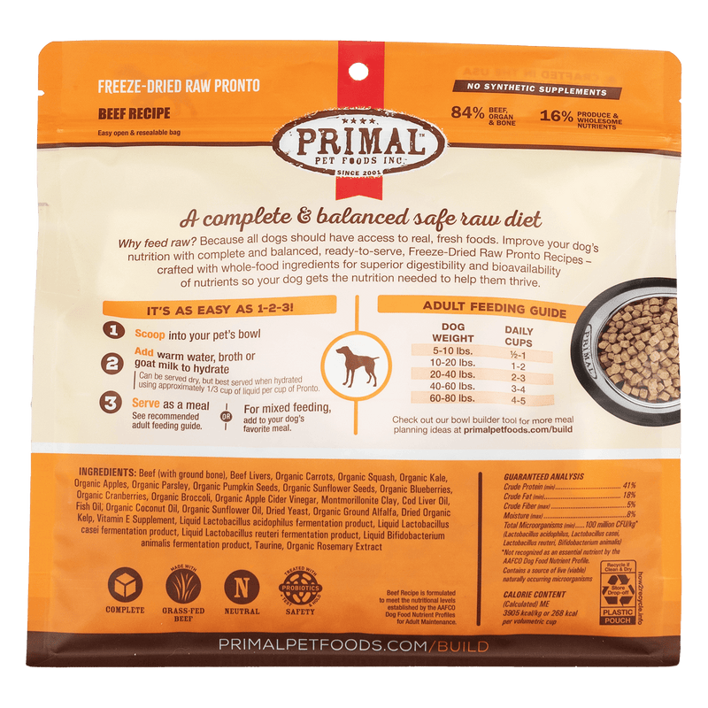 Primal Pronto Raw Freeze-Dried Beef Dog Food - Paw Naturals