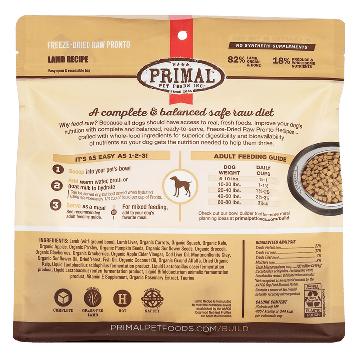 Primal Pronto Raw Freeze-Dried Lamb Dog Food - Paw Naturals