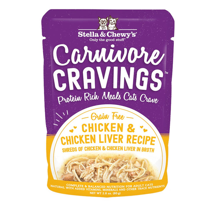 Stella & Chewy's Carnivore Cravings Shreds Wet Cat Food Pouch 2.8oz Chicken & Chicken Liver - Paw Naturals