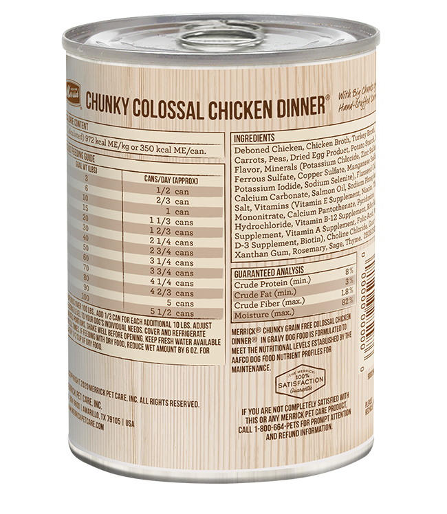 Merrick Chunky Grain Free Colossal Chicken Dinner in Gravy 12.7oz Canned Dog Food - Paw Naturals