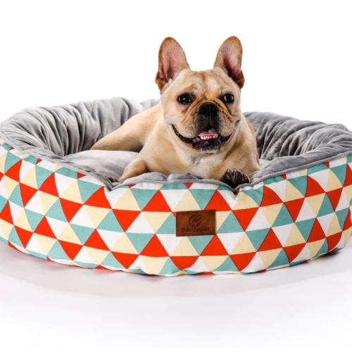 Sparky & Co Fleece-Lined Round Cuddle Bed In Bright Prints Orange Triangle - Paw Naturals