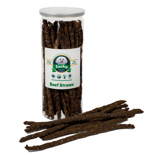 Lucky Premium Treats Beef Jerky Straws - 5 oz. Jar