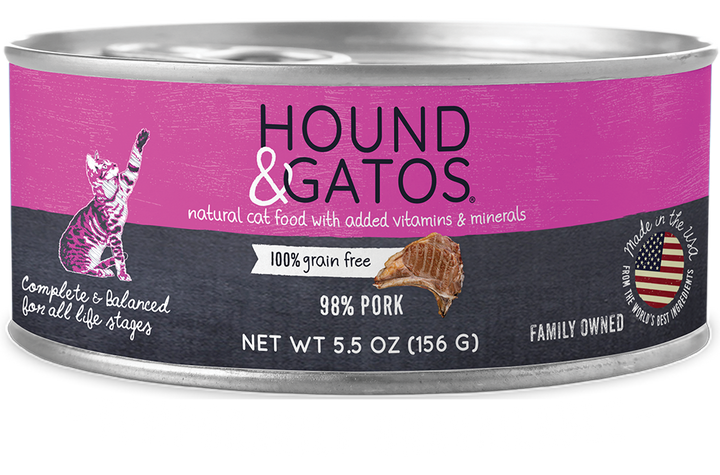 Hound & Gatos Canned Cat Food 5.5oz Pork - Paw Naturals