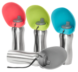 Messy Mutts Travel Water Bottle with Silicone Flip Up Bowl 24oz