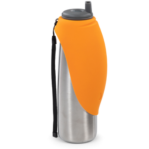 Messy Mutts Double Wall Vacuum Insulated Stainless Steel Travel Water Bottle with Silicone Flip Bowl 20z Orange - Paw Naturals