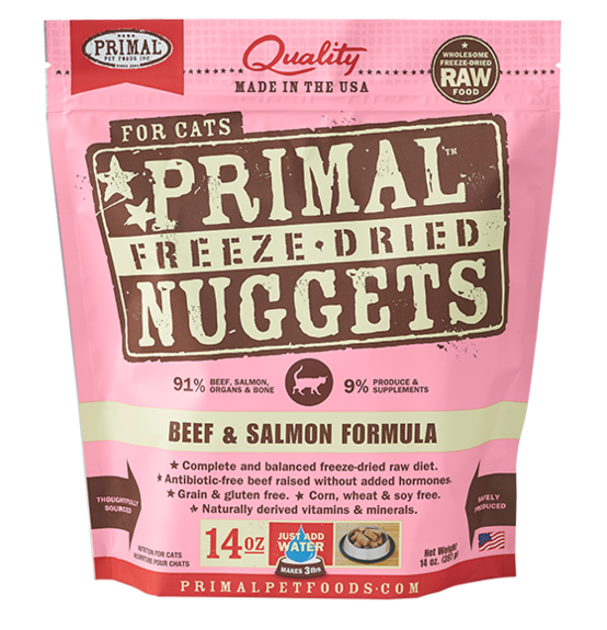Primal Raw Freeze-Dried Beef/Salmon Cat Food 14oz - Paw Naturals