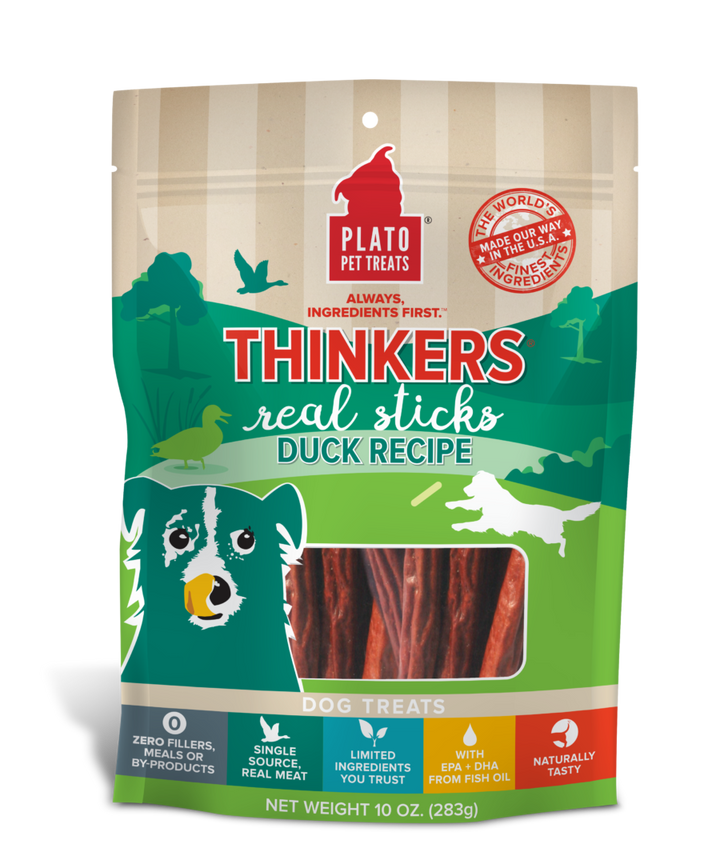 Plato Thinkers Real Meat Sticks Dog Treat Duck / 10oz - Paw Naturals