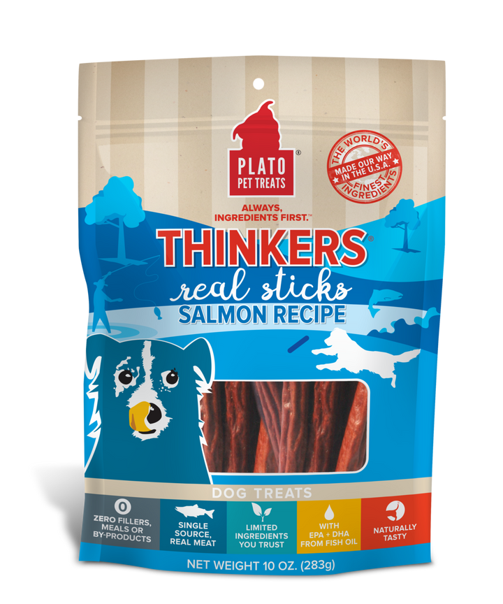 Plato Thinkers Real Meat Sticks Dog Treat Salmon / 6.5oz - Paw Naturals