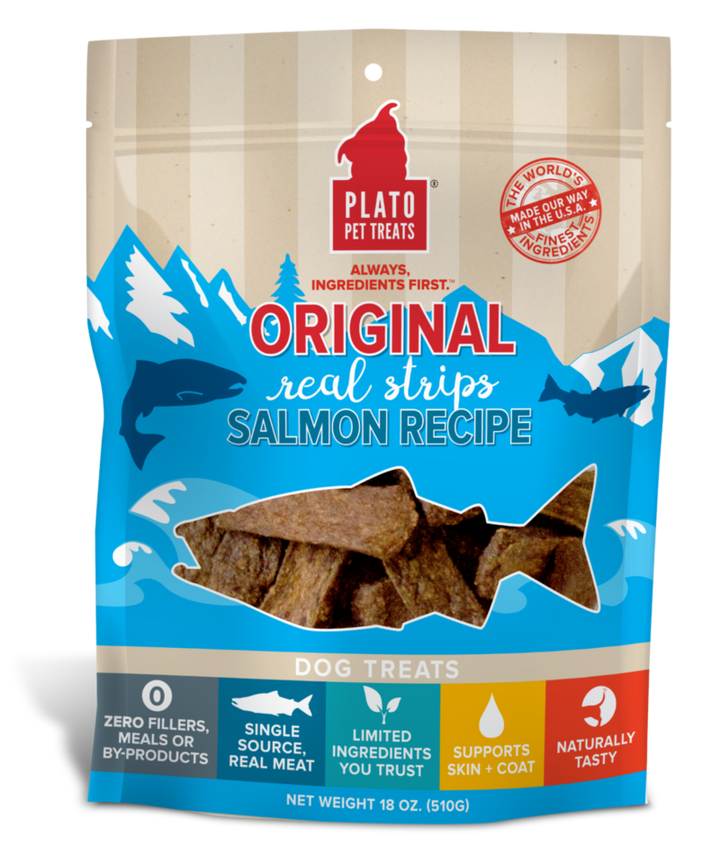 Plato Original Real Meat Strips Dog Treats 18oz / Salmon - Paw Naturals