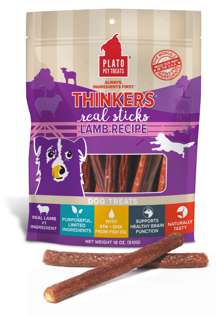 Plato Thinkers Real Meat Sticks Dog Treat Lamb / 10oz - Paw Naturals