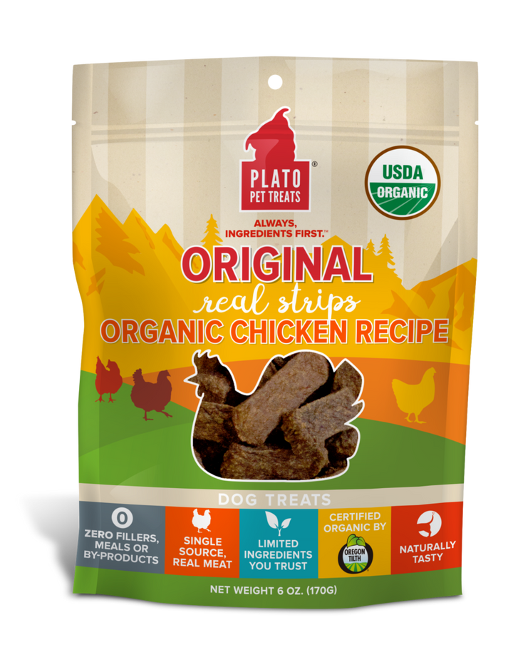 Plato Original Real Meat Strips Dog Treats 6oz / Chicken - Paw Naturals