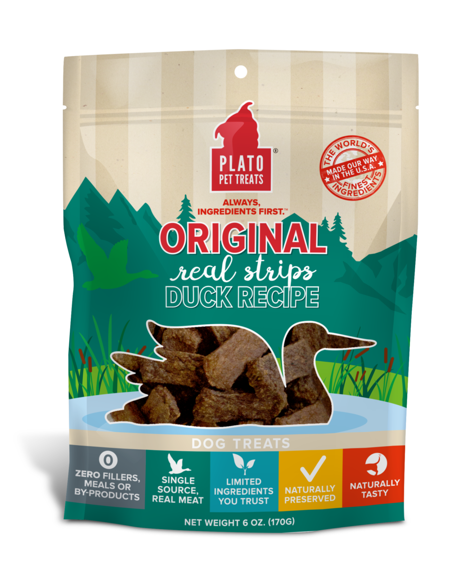 Plato Original Real Meat Strips Dog Treats 6oz / Duck - Paw Naturals