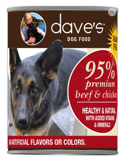 Dave's Pet Food 95% Premium Meats Beef Chicken 13oz Canned Dog Food