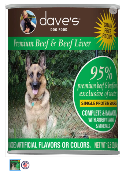 Dave's Pet Food 95% Premium Meats Beef Liver 12.5oz Canned Dog Food