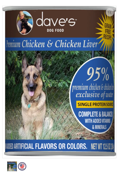 Dave's Pet Food 95% Premium Meats Chicken Liver 12.5oz Canned Dog Food