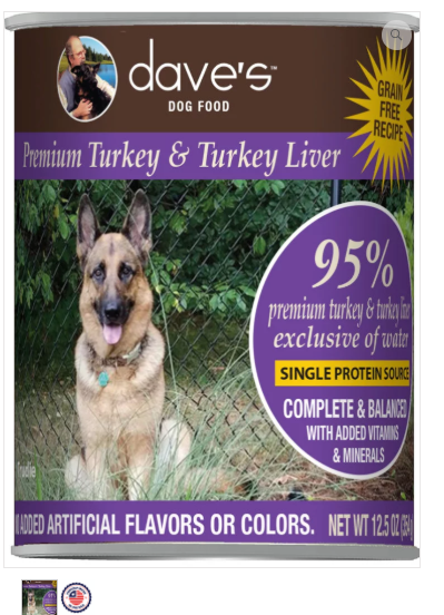 Dave's Pet Food 95% Premium Meats Turkey Liver 12.5oz Canned Dog Food