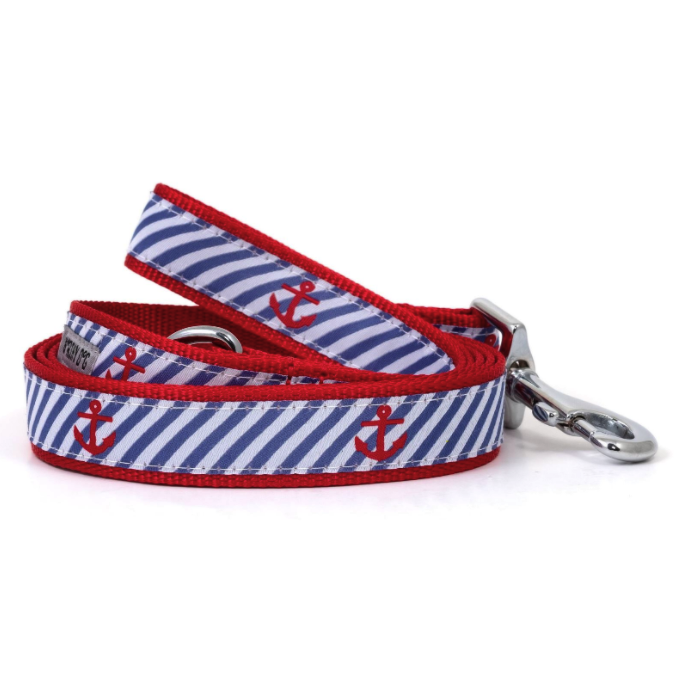 The Worthy Dog Navy Stripe Anchors Collar & Lead Collection