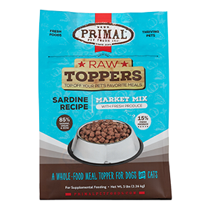 Primal Market Mix with Fresh Product Raw Frozen Toppers for Dogs & Cats 5LB Sardine - Paw Naturals