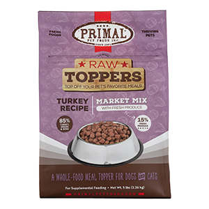 Primal Market Mix with Fresh Product Raw Frozen Toppers for Dogs & Cats 5LB Turkey - Paw Naturals