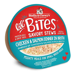 Stella & Chewy's Lil’ Bites Savory Stews Wet Dog Food 2.7oz Peel Top Chicken & Salmon Dinner In Broth - Paw Naturals