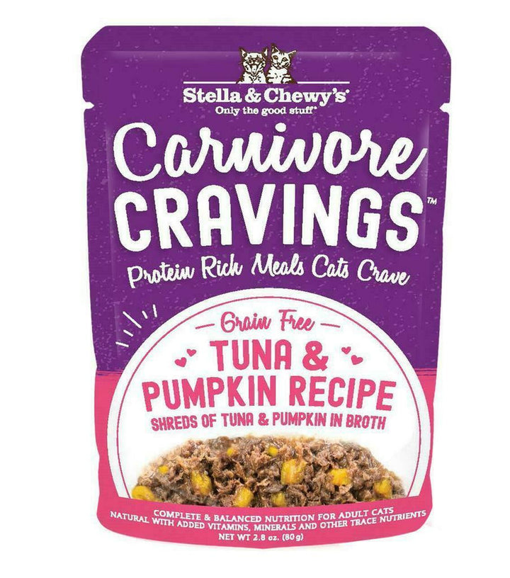 Stella & Chewy's Carnivore Cravings Shreds Wet Cat Food Pouch 2.8oz Tuna & Pumpkin - Paw Naturals