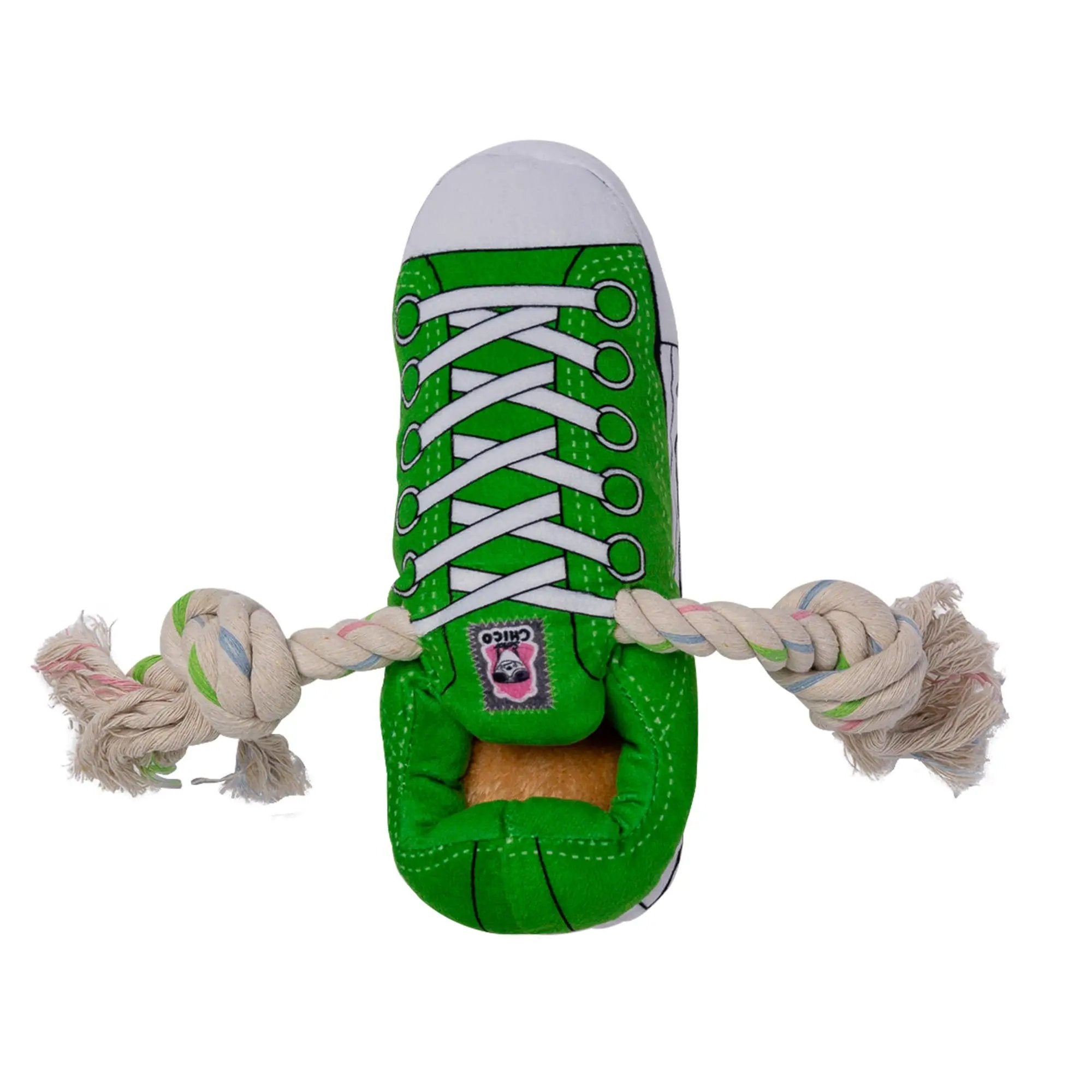 Jojo Modern Pets Green KiCKS Squeaking Comfort Plush Sneaker Dog Toy